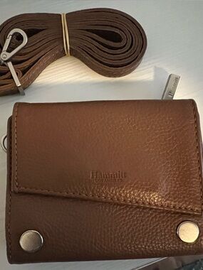 Hammitt Brown Pebbled Leather Crossbody Wallet with Strap